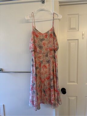 Banana Republic Floral Spaghetti-Strap Midi Dress in Coral and Gray